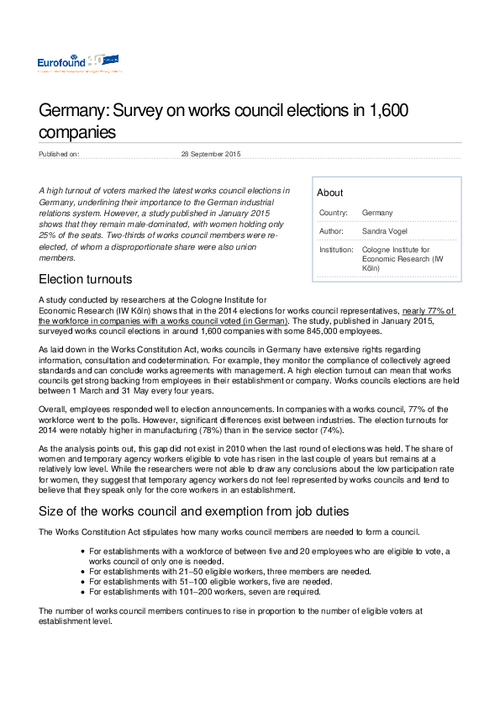 Survey on works council elections in 1,600 companies