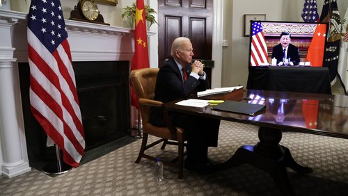 Angespanntes Verhältnis: US-Präsident Joe Biden und der chinesische Präsident Xi Jinping bei einem virtuellen Meeting im November 2021. 