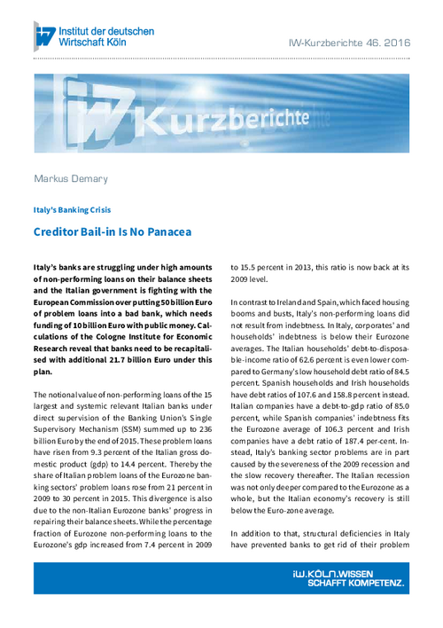 Creditor Bail-in Is No Panacea