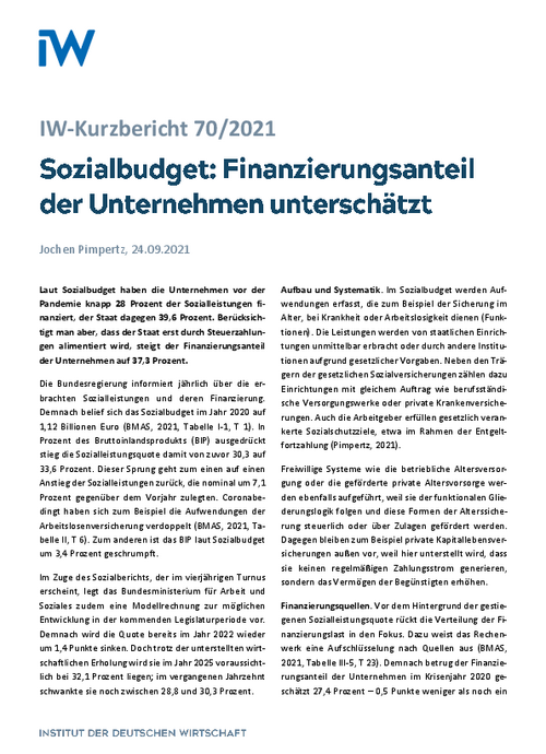 Sozialbudget: Finanzierungsanteil der Unternehmen unterschätzt