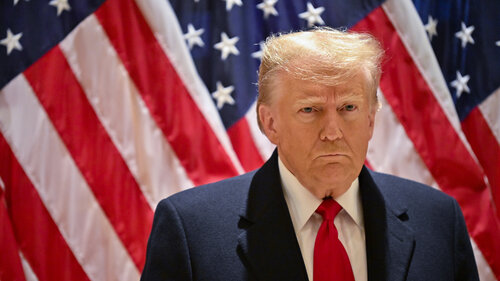 NEW YORK, NEW YORK - JANUARY 17: Former President Donald Trump speaks at a press conference at 40 Wall Street on January 17, 2024 in New York City. Trump held a press conference after leaving the second day of his defamation trial involving E. Jean Carroll. The trial is to determine how much money in damages the former president must pay Carroll as a result of public comments that he made both while he was president and after the jury’s verdict in May. Carroll was awarded $5 million in damages in May from the previous lawsuit. (Photo by Alexi J. Rosenfeld/Getty Images)