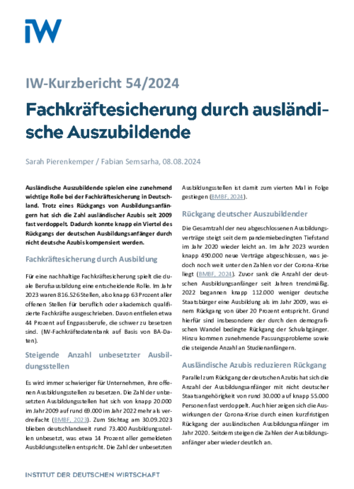 Fachkräftesicherung durch ausländische Auszubildende