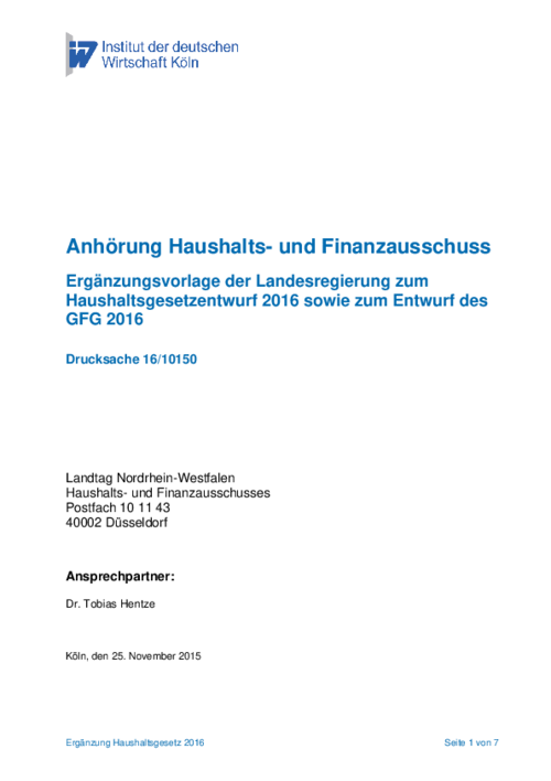 Haushaltsgesetz 2016 und Gemeindefinanzierungsgesetz