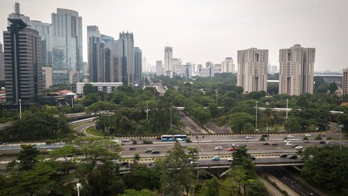 Luftaufnahme der Innenstadt von Jakarta, der Hauptstadt Indonesiens.