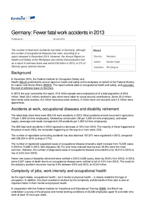 Fewer fatal work accidents in 2013