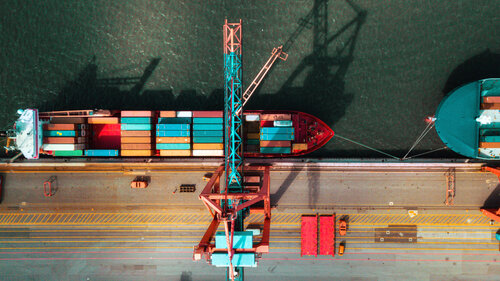 high angle view on Cargo crane container terminal