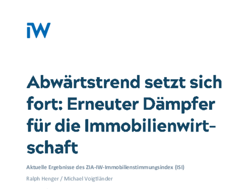 Aktuelle Ergebnisse des ZIA-IW-Immobilienstimmungsindex (ISI)