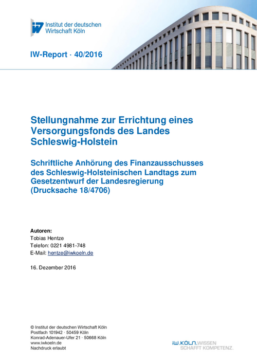 Stellungnahme zur Errichtung eines Versorgungsfonds des Landes Schleswig-Holstein