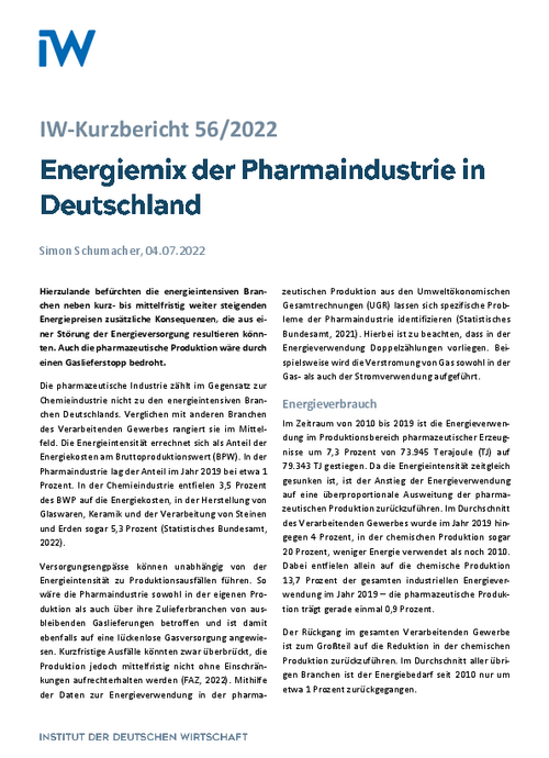 Energiemix der Pharmaindustrie in Deutschland