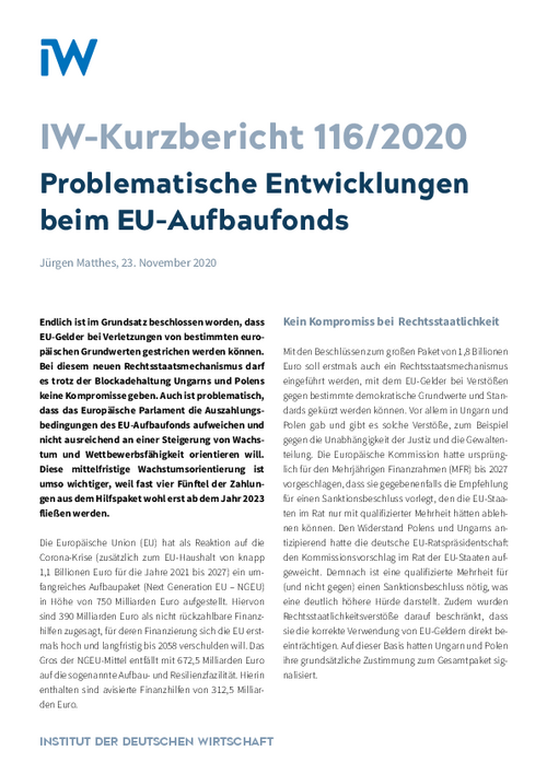 Problematische Entwicklungen beim EU-Aufbaufonds