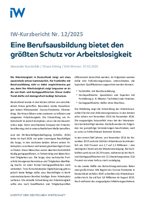 Eine Berufsausbildung bietet den größten Schutz vor Arbeitslosigkeit