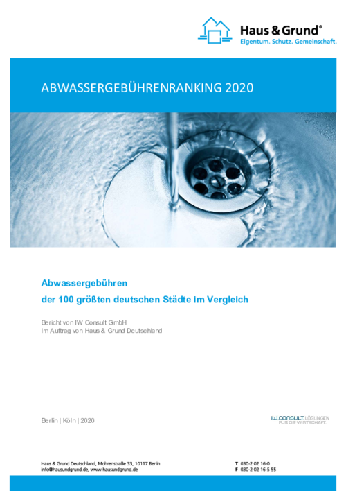 Abwassergebühren der 100 größten deutschen Städte im Vergleich