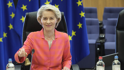 BRUSSELS, BELGIUM - JULY 2: President of the European Commission Ursula von der Leyen calls her colleagues prior the start of the weekly meeting of the EU Commission in the Berlaymont, the EU Commission headquarter, on July 2, 2025 in Brussels, Belgium. The College 'College of Commissioners' is the political body of the European Commission. It is made up of the 27 Members who are responsible for specific policy areas assigned to them by the President at the beginning of the Commission mandate. They collectively promote the general interest of the Union. (Photo by Thierry Monasse/Getty Images) BRUSSELS, BELGIUM - JULY 2: President of the European Commission Ursula von der Leyen calls her colleagues prior the start of the weekly meeting of the EU Commission in the Berlaymont, the EU Commission headquarter, on July 2, 2025 in Brussels, Belgium. The College 'College of Commissioners' is the political body of the European Commission. It is made up of the 27 Members who are responsible for specific policy areas assigned to them by the President at the beginning of the Commission mandate. They collectively promote the general interest of the Union. (Photo by Thierry Monasse/Getty Images)