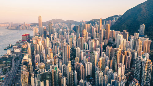 Helicopter point of view in Hong Kong with many details visible in the image Helicopter point of view in Hong Kong with many details visible in the image