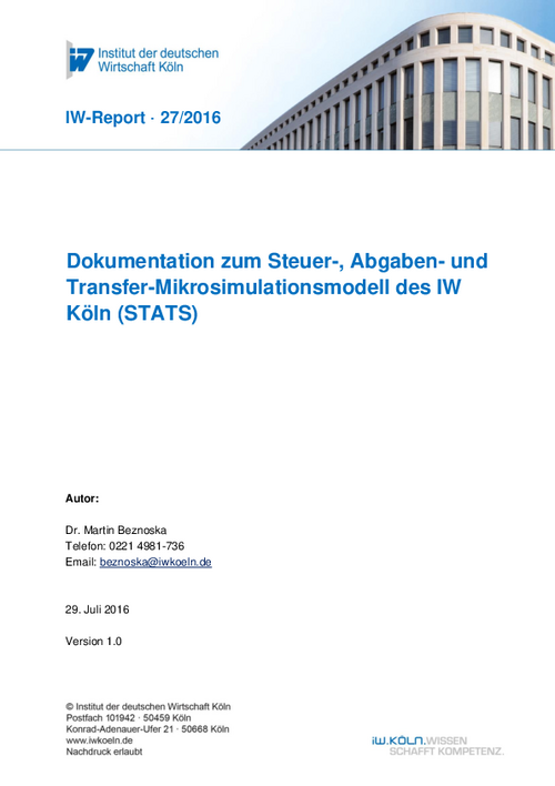 Dokumentation zum Steuer-, Abgaben- und Transfer-Mikrosimulationsmodell des IW Köln (STATS)