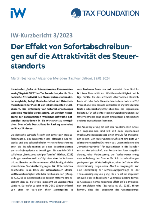 Der Effekt von Sofortabschreibungen auf die Attraktivität des Steuerstandorts