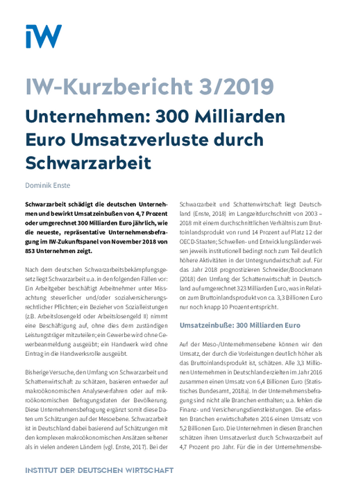300 Milliarden Euro Umsatzverluste durch Schwarzarbeit