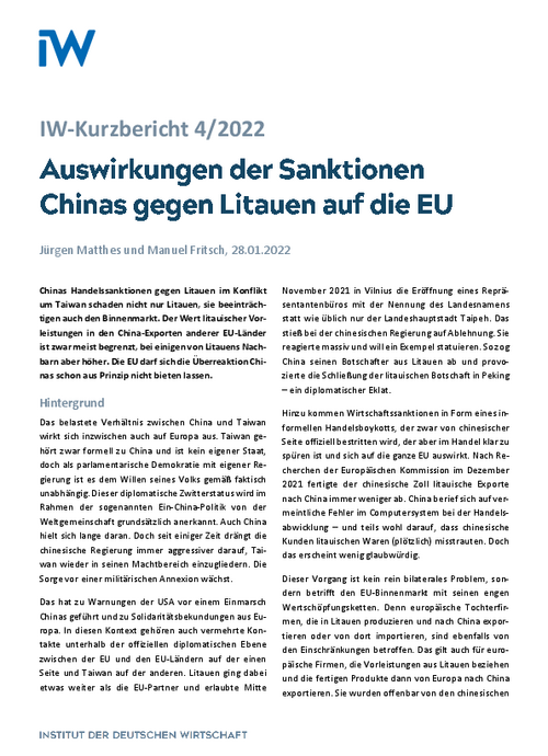 Auswirkungen der Sanktionen Chinas gegen Litauen auf die EU