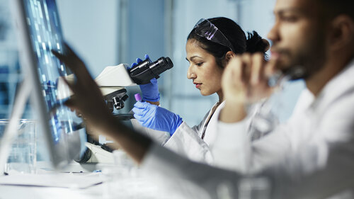 Scientist Working on Computer In Modern Laboratory Scientist Working on Computer In Modern Laboratory