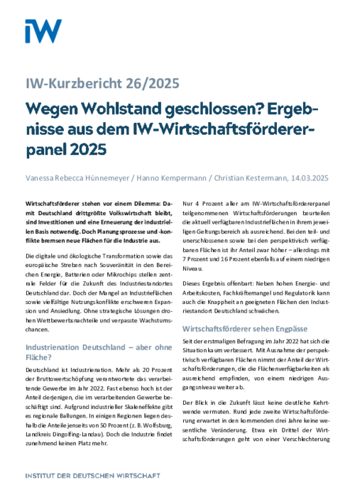 Ergebnisse aus dem IW-Wirtschaftsfördererpanel 2025