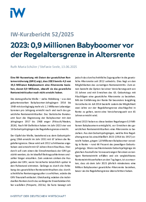 0,9 Millionen Babyboomer vor der Regelaltersgrenze in Altersrente