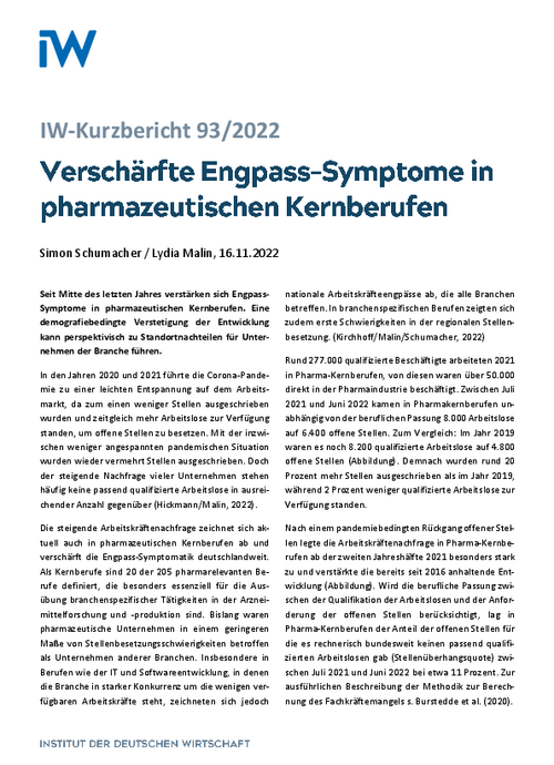 Verschärfte Engpass-Symptome in pharmazeutischen Kernberufen