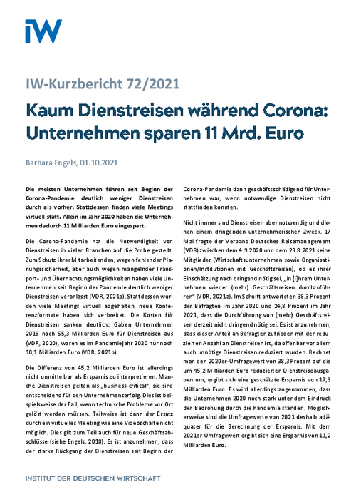 Kaum Dienstreisen während Corona: Unternehmen sparen 11 Mrd. Euro