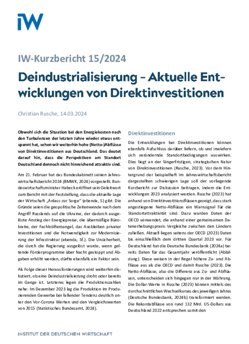 Aktuelle Entwicklungen von Direktinvestitionen