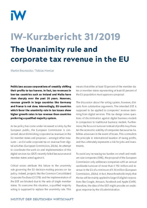 The Unanimity rule and corporate tax revenue in the EU