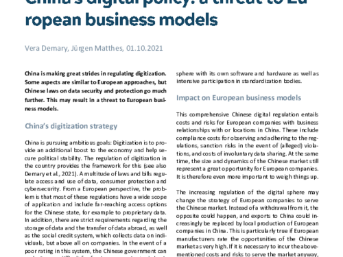 China's digital policy: a threat to European business models
