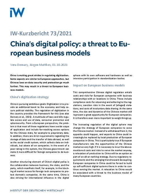 China's digital policy: a threat to European business models