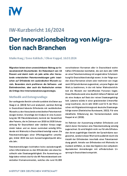 Der Innovationsbeitrag von Migration nach Branchen