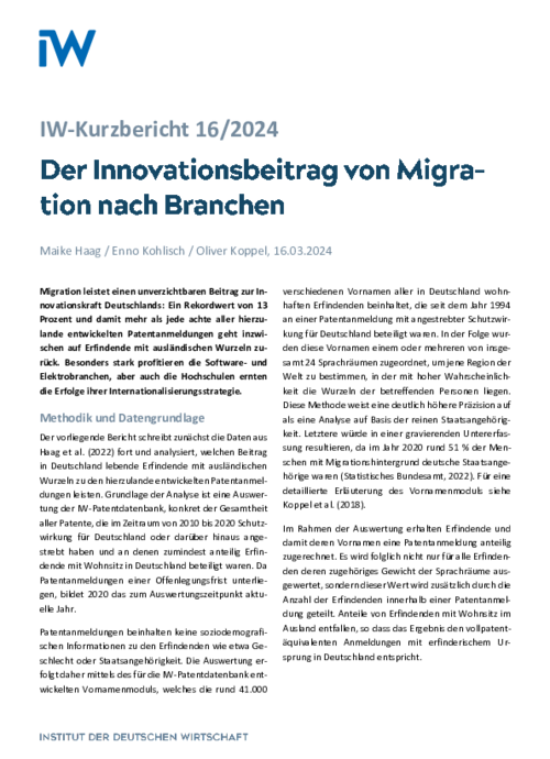 Der Innovationsbeitrag von Migration nach Branchen