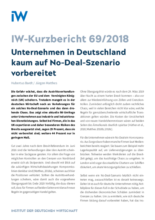Unternehmen in Deutschland kaum auf No-Deal-Szenario vorbereitet