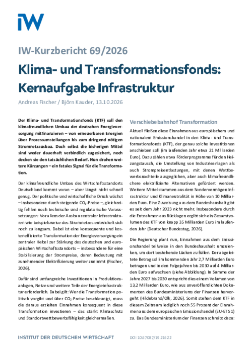 Klima- und Transformationsfonds: Kernaufgabe Infrastruktur