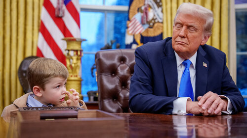 WASHINGTON, DC - FEBRUARY 11: X Musk, the son of Tesla and SpaceX CEO Elon Musk, stands next to U.S. President Donald Trump during an executive order signing in the Oval Office at the White House on February 11, 2025 in Washington, DC. Trump is to sign an executive order implementing the Department of Government Efficiency's (DOGE) "workforce optimization initiative," which, according to Trump, will encourage agencies to limit hiring and reduce the size of the federal government. (Photo by Andrew Harnik/Getty Images) WASHINGTON, DC - FEBRUARY 11: X Musk, the son of Tesla and SpaceX CEO Elon Musk, stands next to U.S. President Donald Trump during an executive order signing in the Oval Office at the White House on February 11, 2025 in Washington, DC. Trump is to sign an executive order implementing the Department of Government Efficiency's (DOGE) "workforce optimization initiative," which, according to Trump, will encourage agencies to limit hiring and reduce the size of the federal government. (Photo by Andrew Harnik/Getty Images)