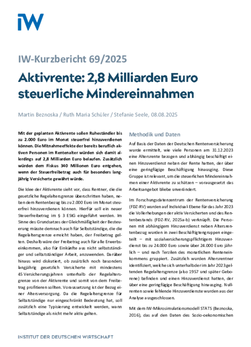 2,8 Milliarden Euro steuerliche Mindereinnahmen