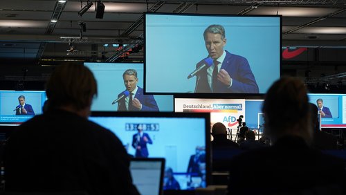 Björn Höcke spricht auf einem Bundesparteitag der AfD im April 2021.
