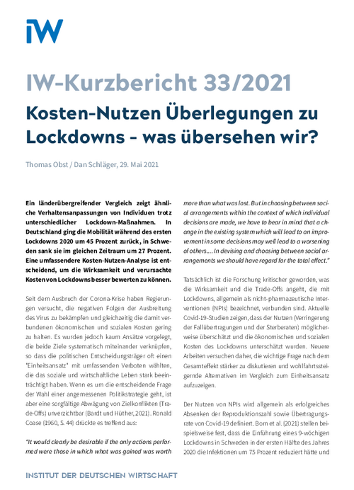 Kosten-Nutzen Überlegungen zu Lockdowns – was übersehen wir?