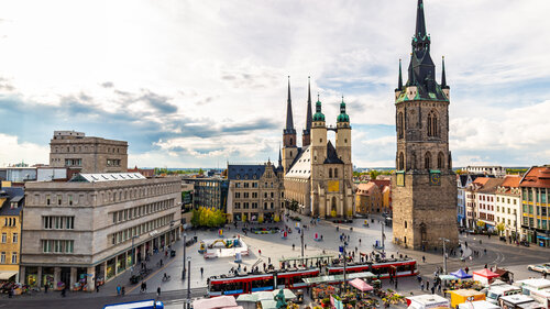 Der Marktplatz von Halle/Saale in Sachsen-Anhalt.
