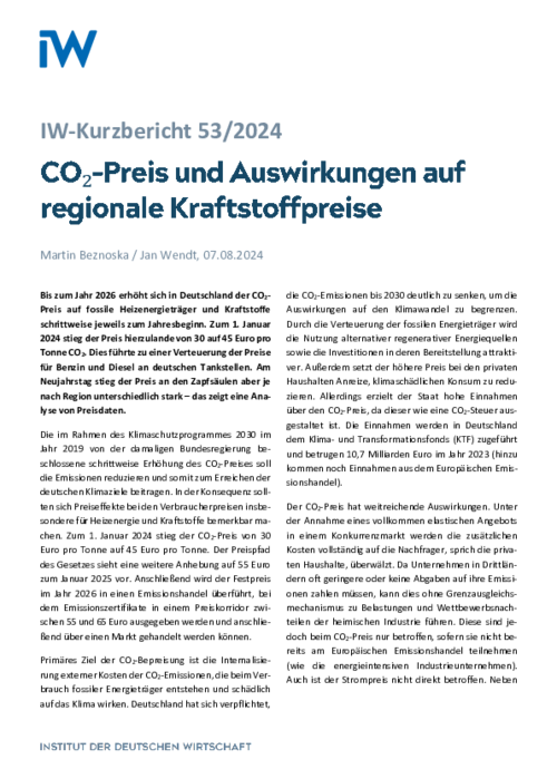 CO₂-Preis und Auswirkungen auf regionale Kraftstoffpreise