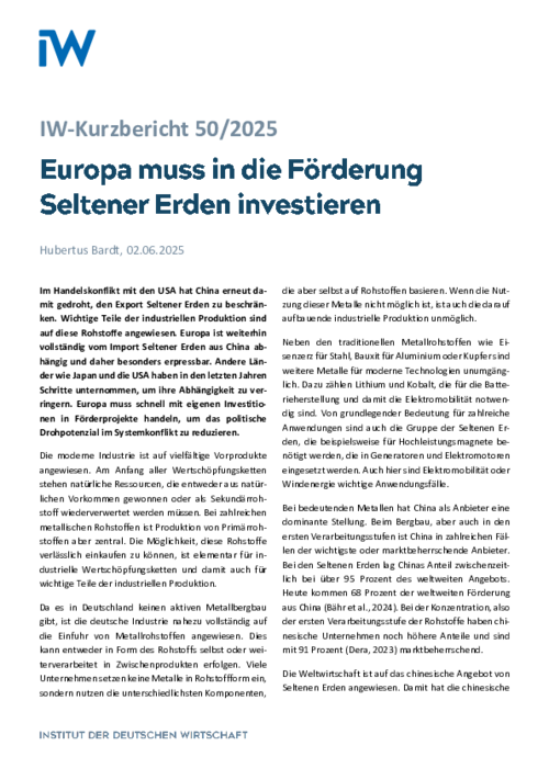 Europa muss in die Förderung Seltener Erden investieren