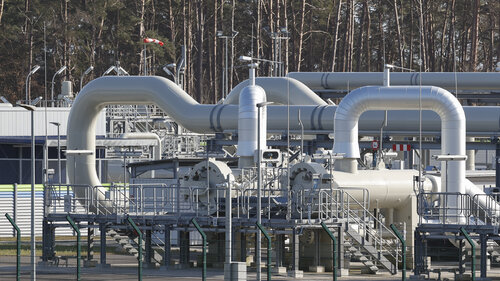 LUBMIN, GERMANY - FEBRUARY 23: A view of Nord Stream 2 gas receiving station on Germanyâs Baltic coast in Lubmin on February 23, 2022. It is the logistical link between the Nord Stream 2 Pipeline and the European pipeline network. Germany halts Nord Stream 2 pipeline after Russiaâs move against Ukraine. (Photo by Abdulhamid Hosbas/Anadolu Agency via Getty Images)