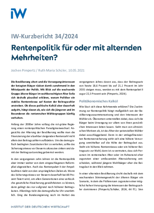 Rentenpolitik für oder mit alternden Mehrheiten?