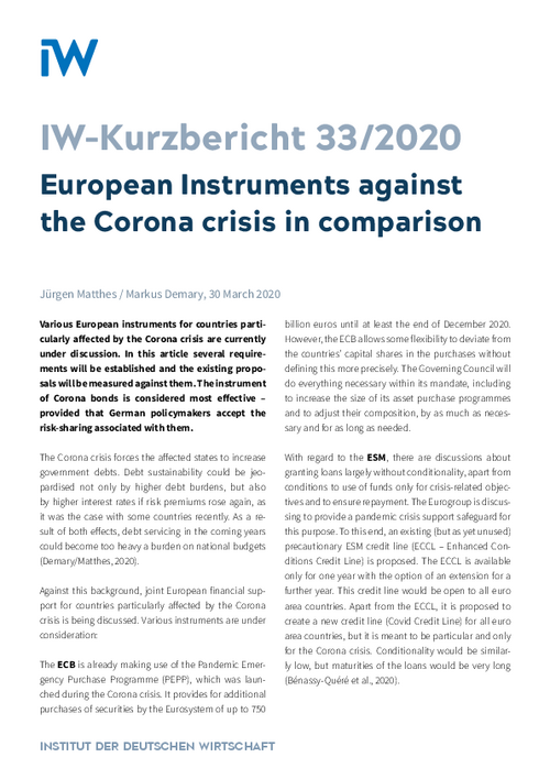 European Instruments Against the Corona Crisis in Comparison