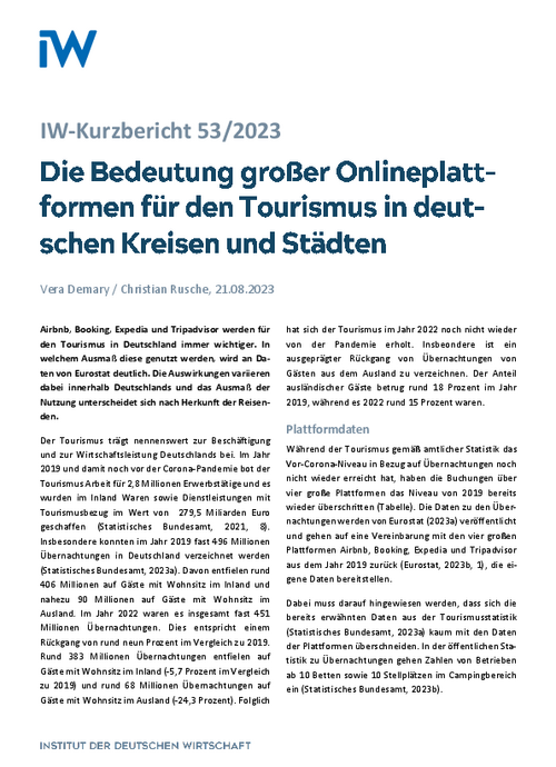 Die Bedeutung großer Onlineplattformen für den Tourismus in deutschen Kreisen und Städten