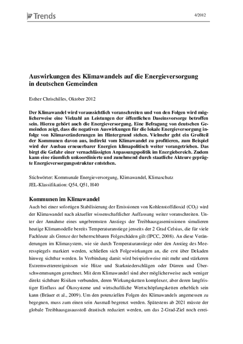 The Effects of Climate Change on Energy Supply in German Municipalities