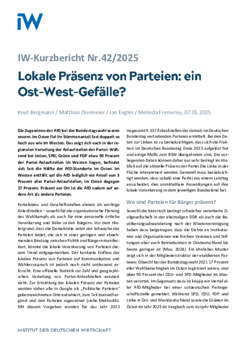 Lokale Präsenz von Parteien: ein Ost-West-Gefälle?
