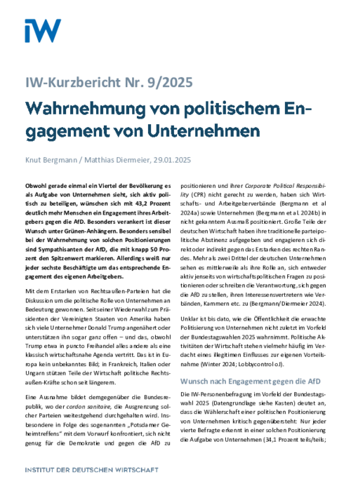 Wahrnehmung von politischem Engagement von Unternehmen