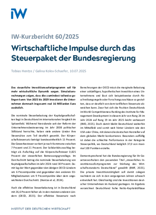 Wirtschaftliche Impulse durch das Steuerpaket der Bundesregierung